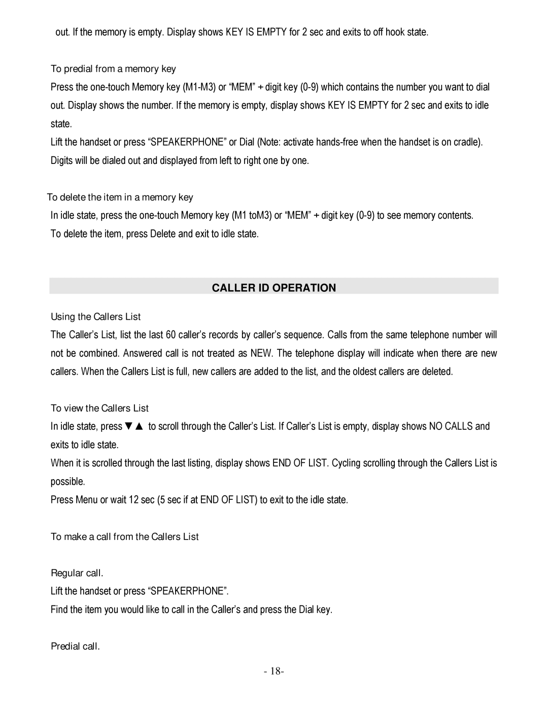 Cortelco 879015-TP2-27S operating instructions Caller ID Operation 