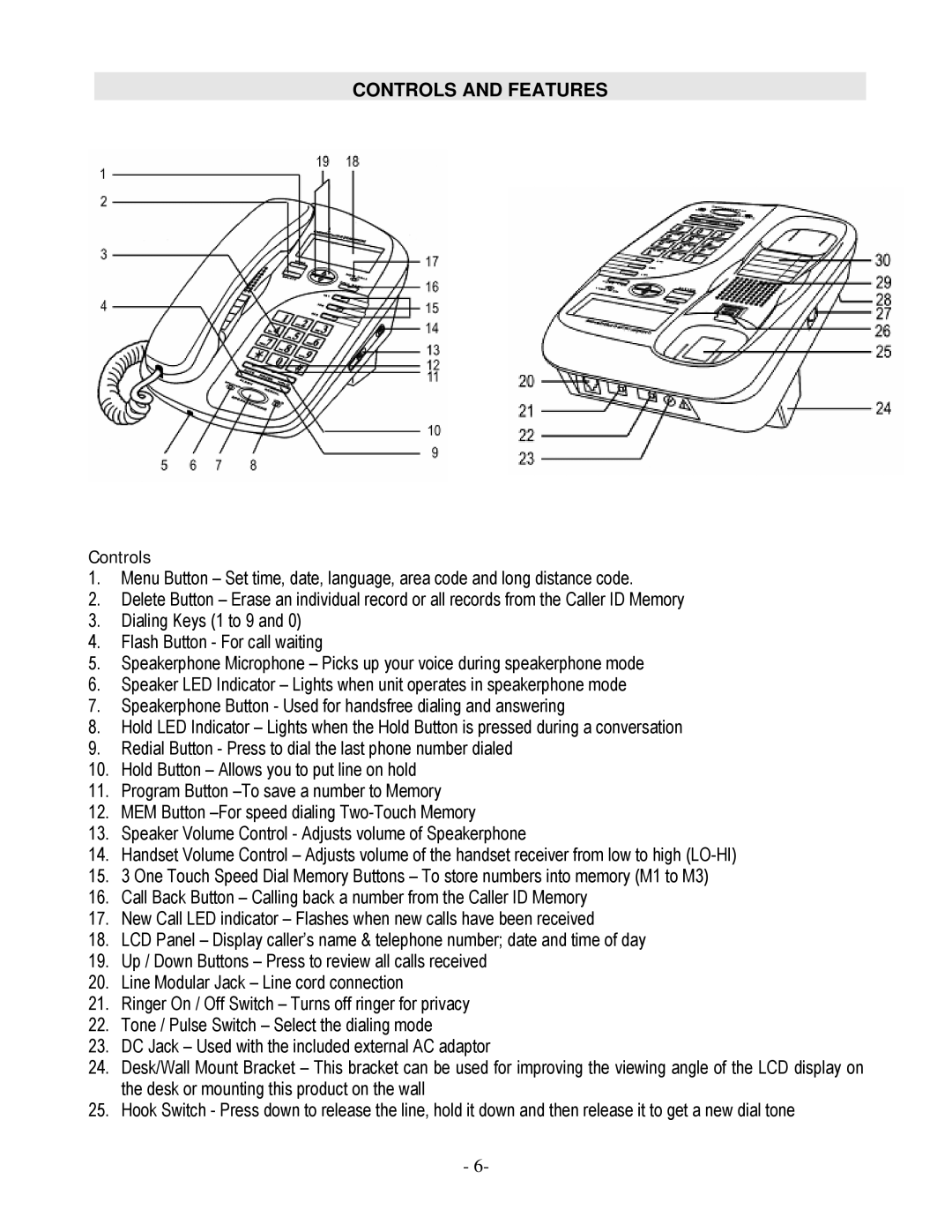 Cortelco 879015-TP2-27S operating instructions Controls and Features 