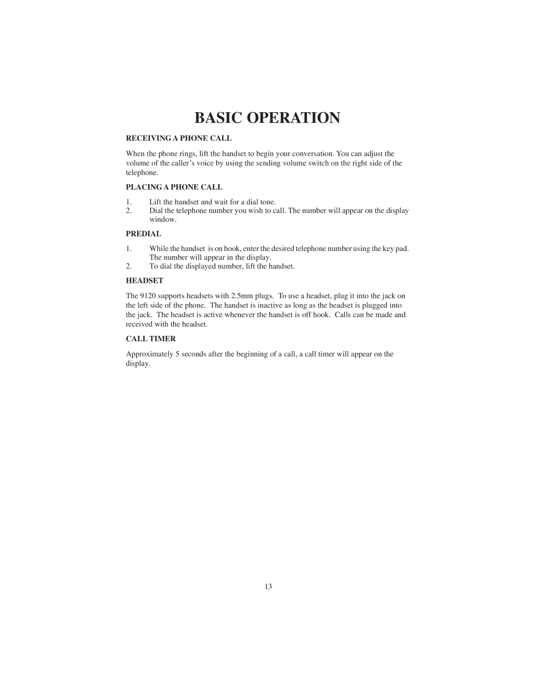 Cortelco 9120 instruction manual Basic Operation 