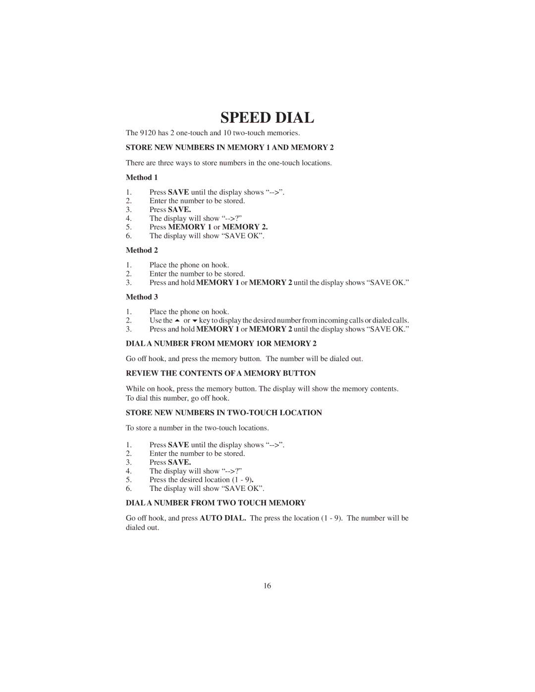 Cortelco 9120 instruction manual Speed Dial 