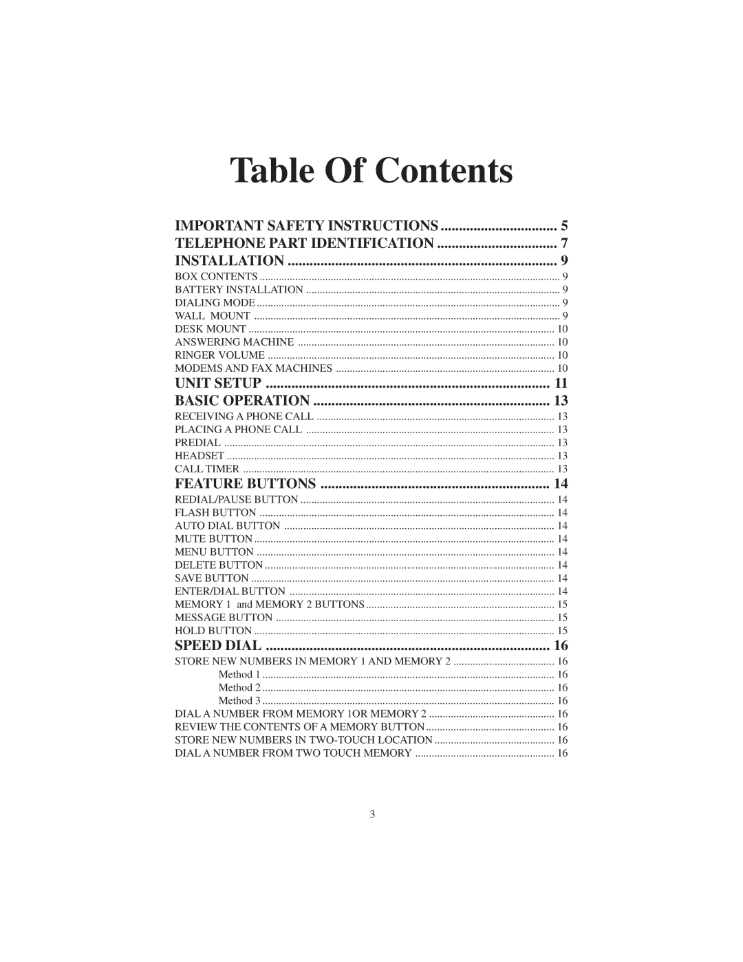 Cortelco 9120 instruction manual Table Of Contents 