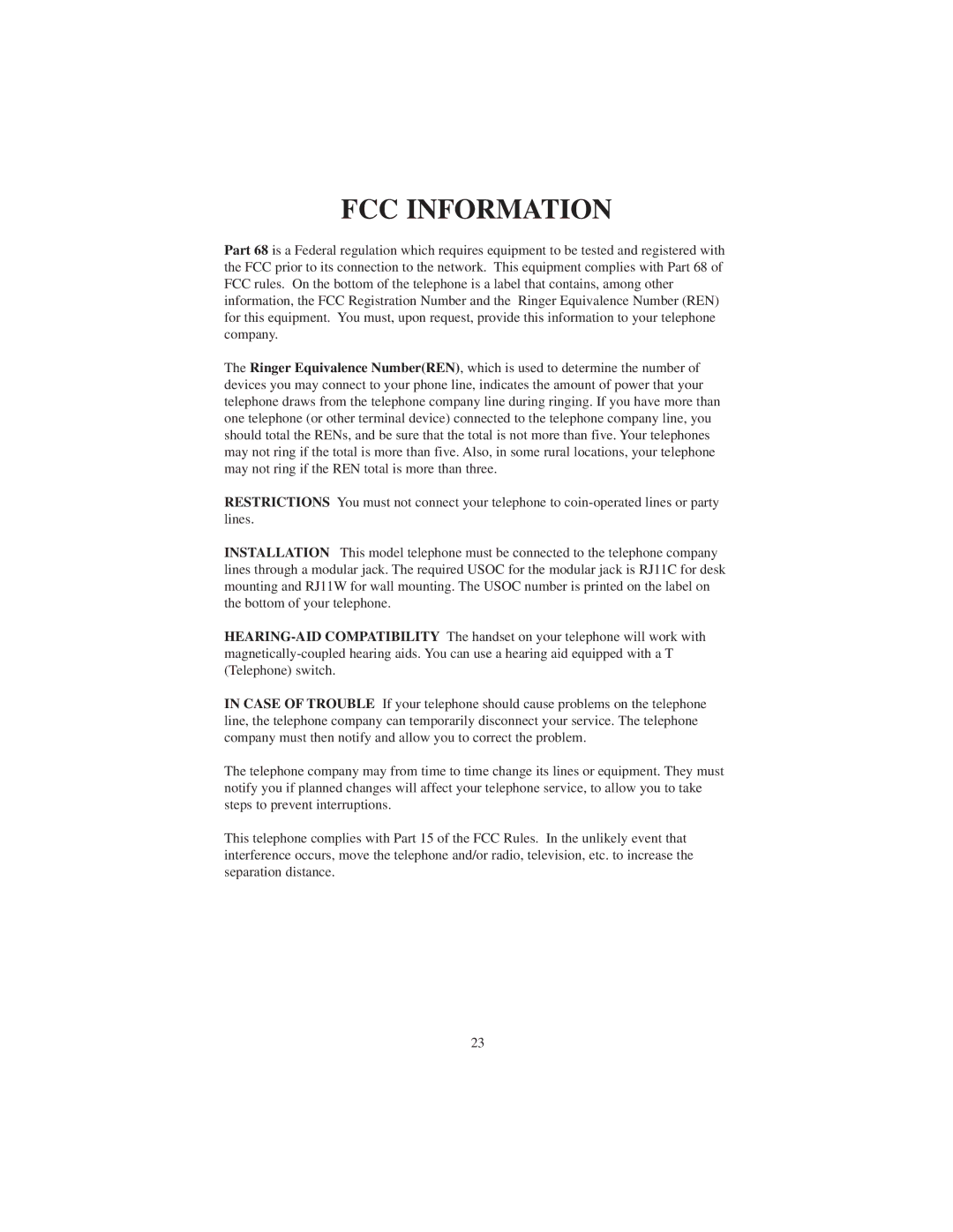 Cortelco 9125 instruction manual FCC Information 