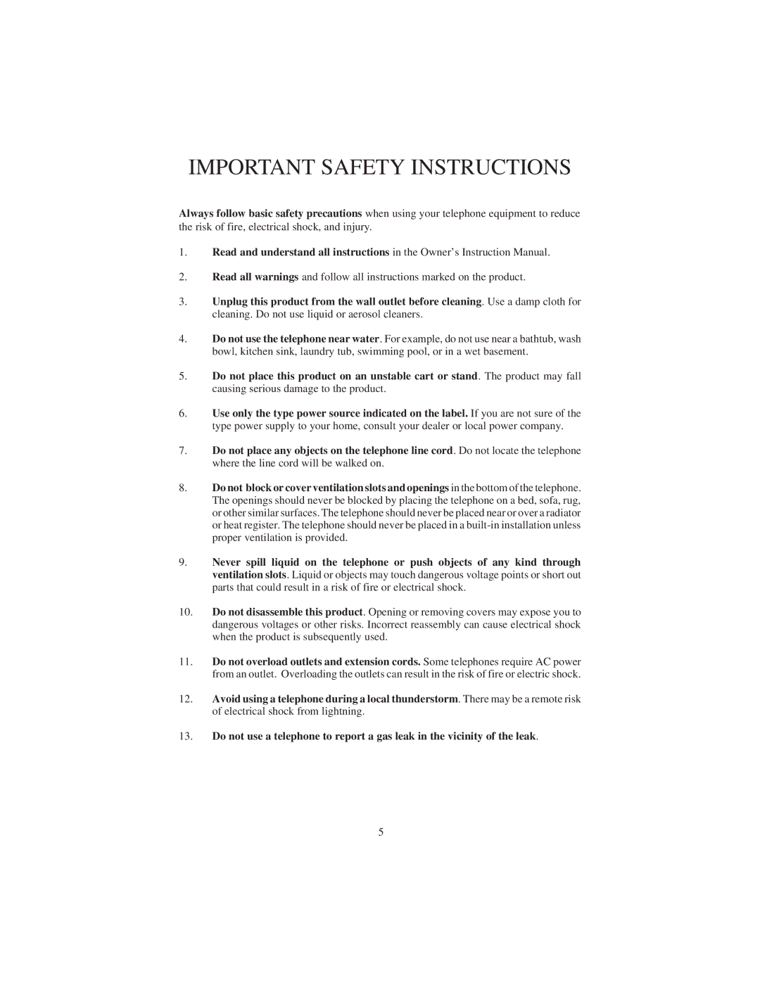 Cortelco 9125 instruction manual Important Safety Instructions 