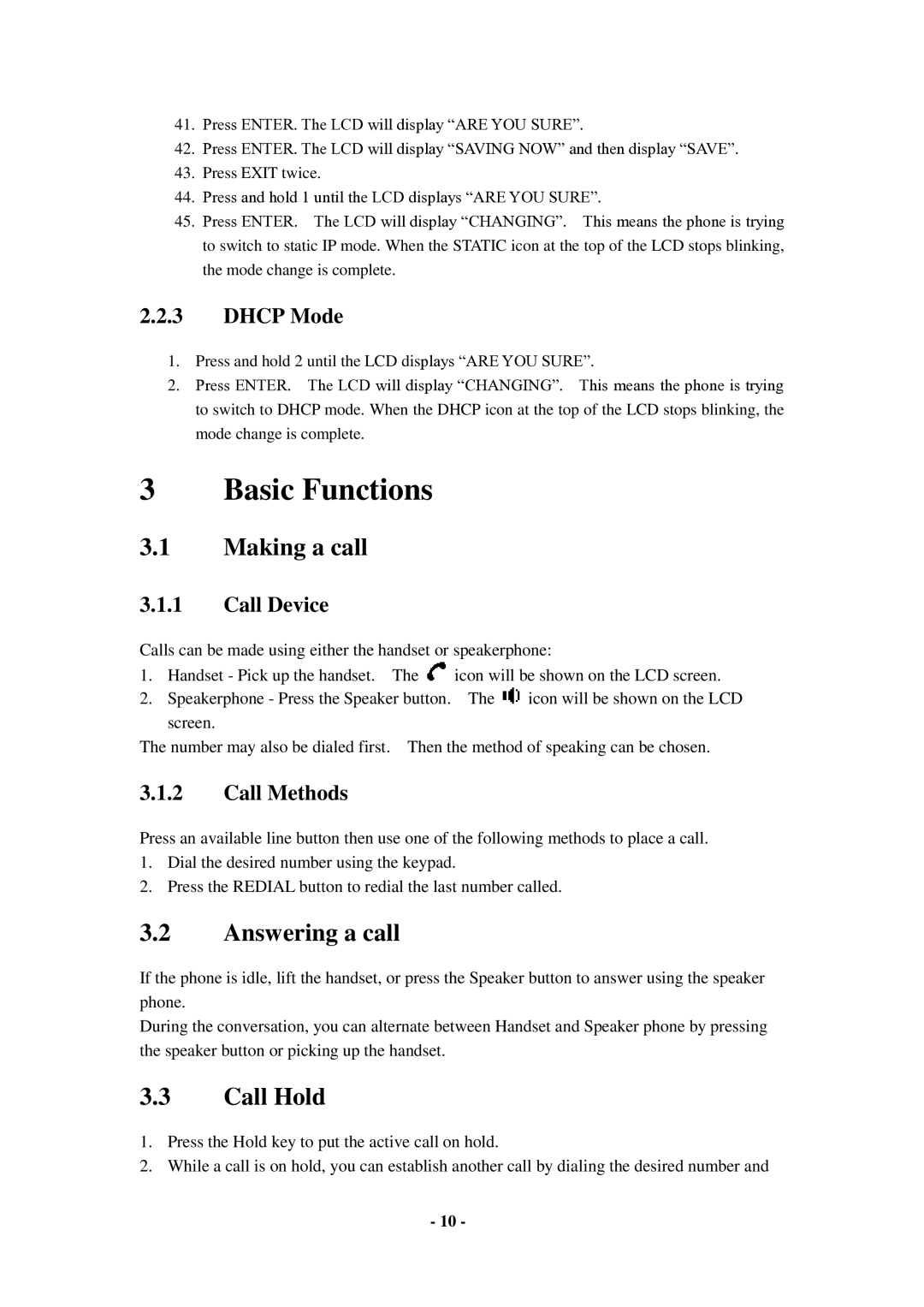 Cortelco C56 user manual Making a call, Answering a call, Call Hold 