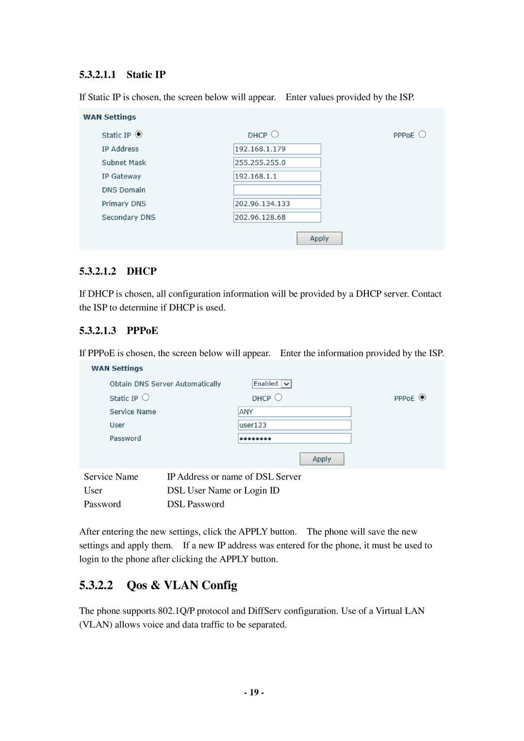 Cortelco C56 user manual Qos & Vlan Config 