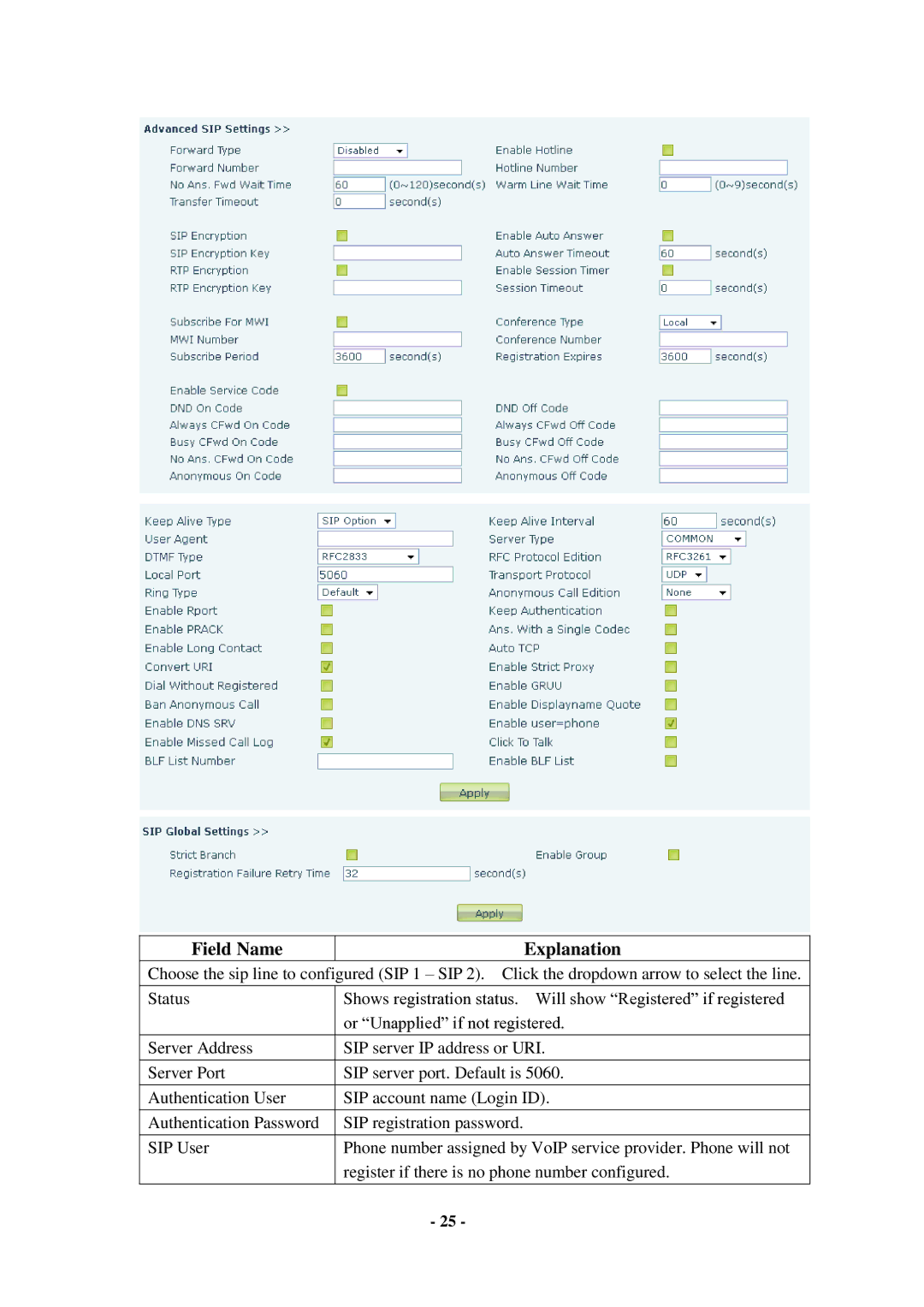 Cortelco C56 user manual Field Name Explanation 