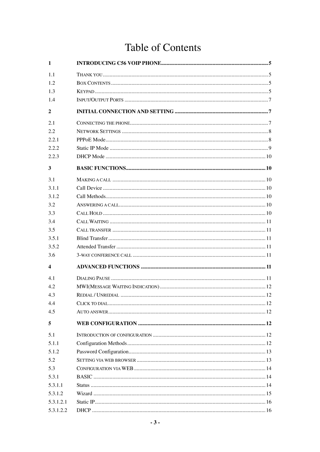 Cortelco C56 user manual Table of Contents 