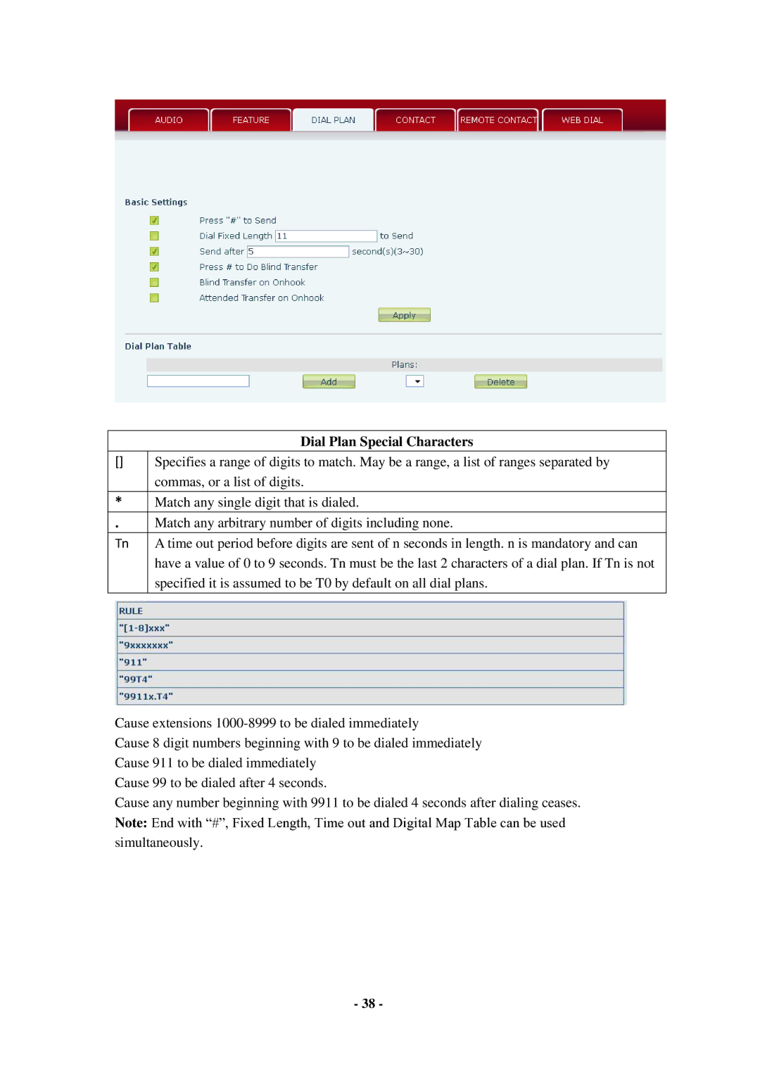 Cortelco C56 user manual Dial Plan Special Characters 