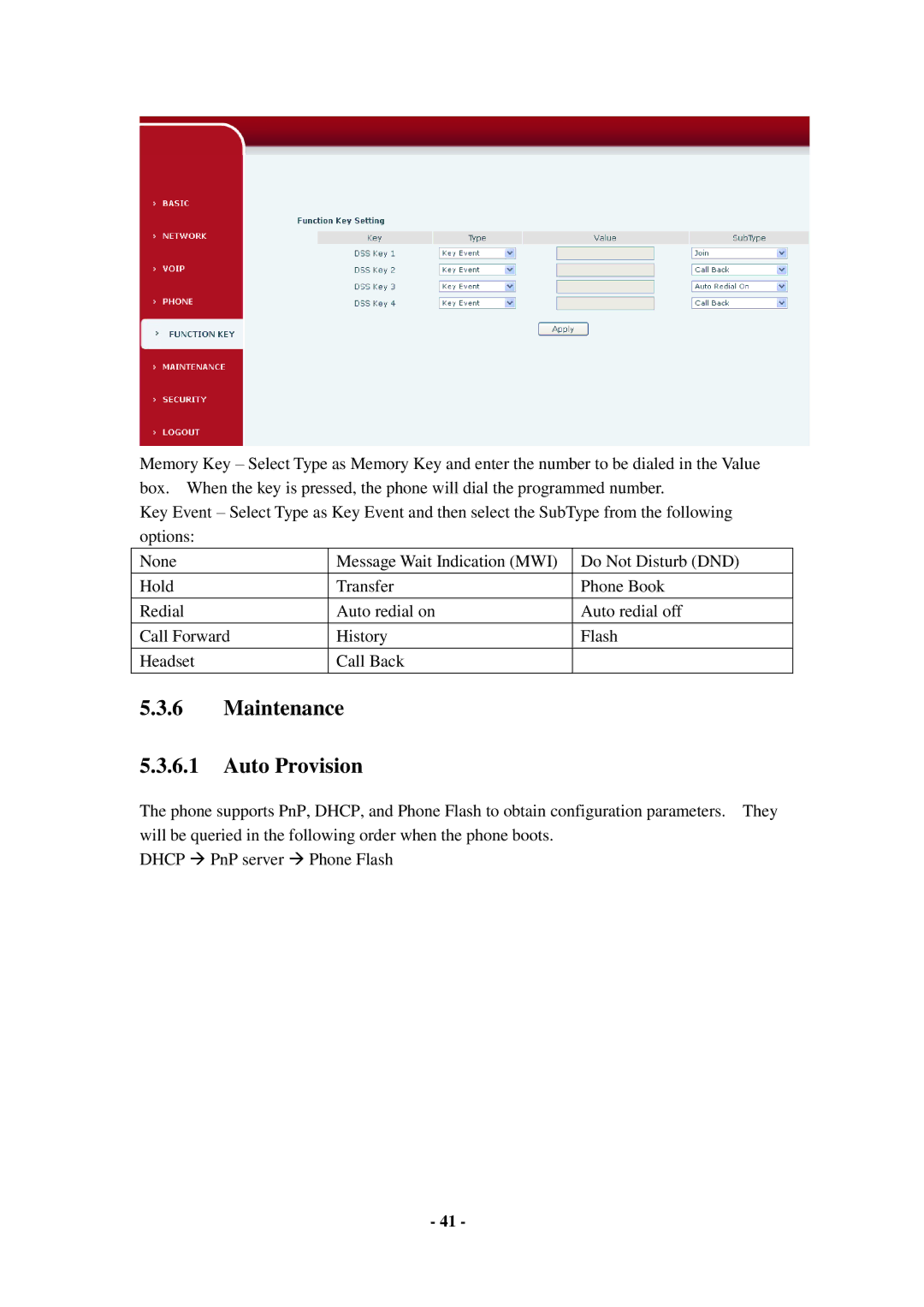 Cortelco C56 user manual Maintenance Auto Provision 