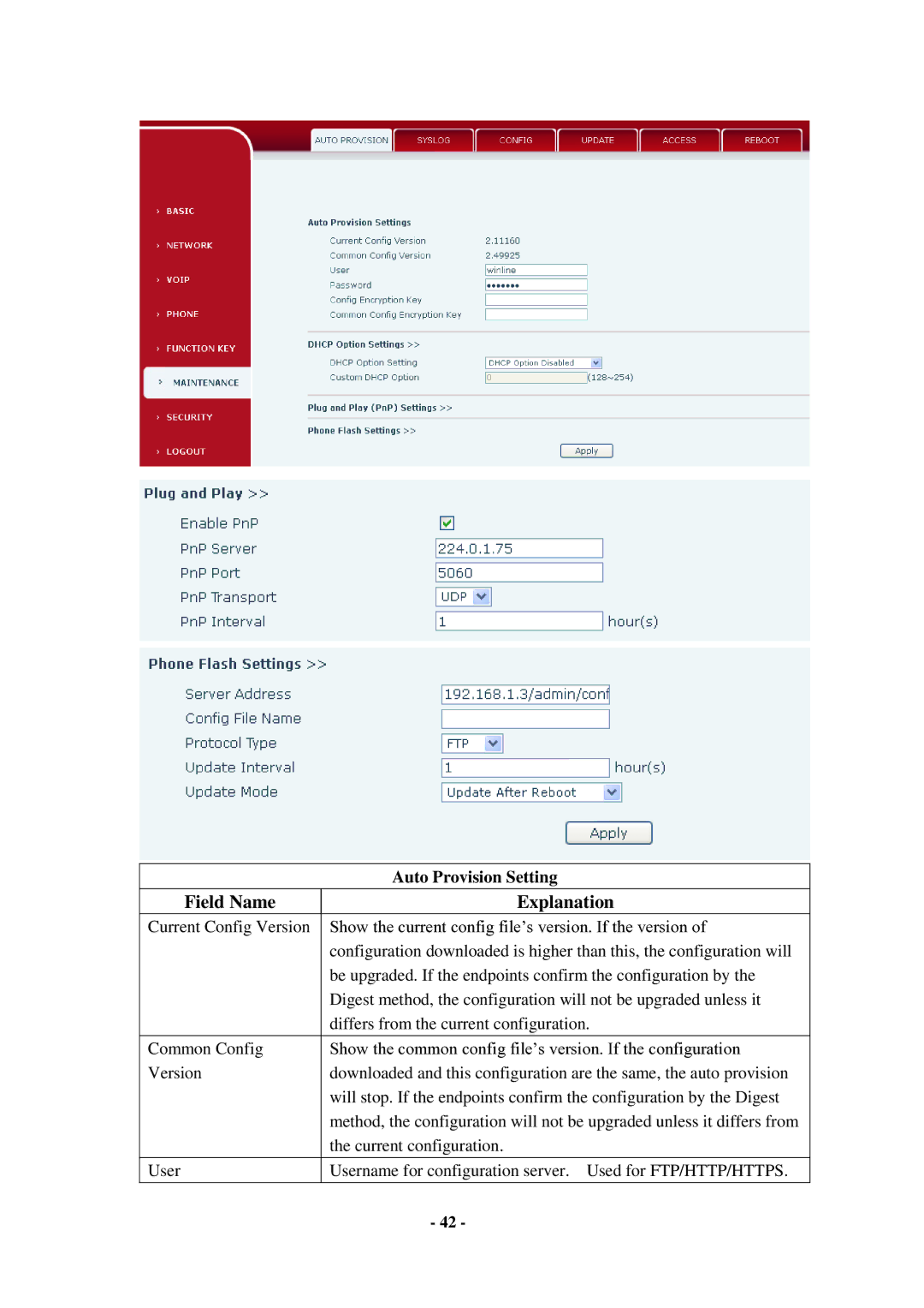 Cortelco C56 user manual Auto Provision Setting 