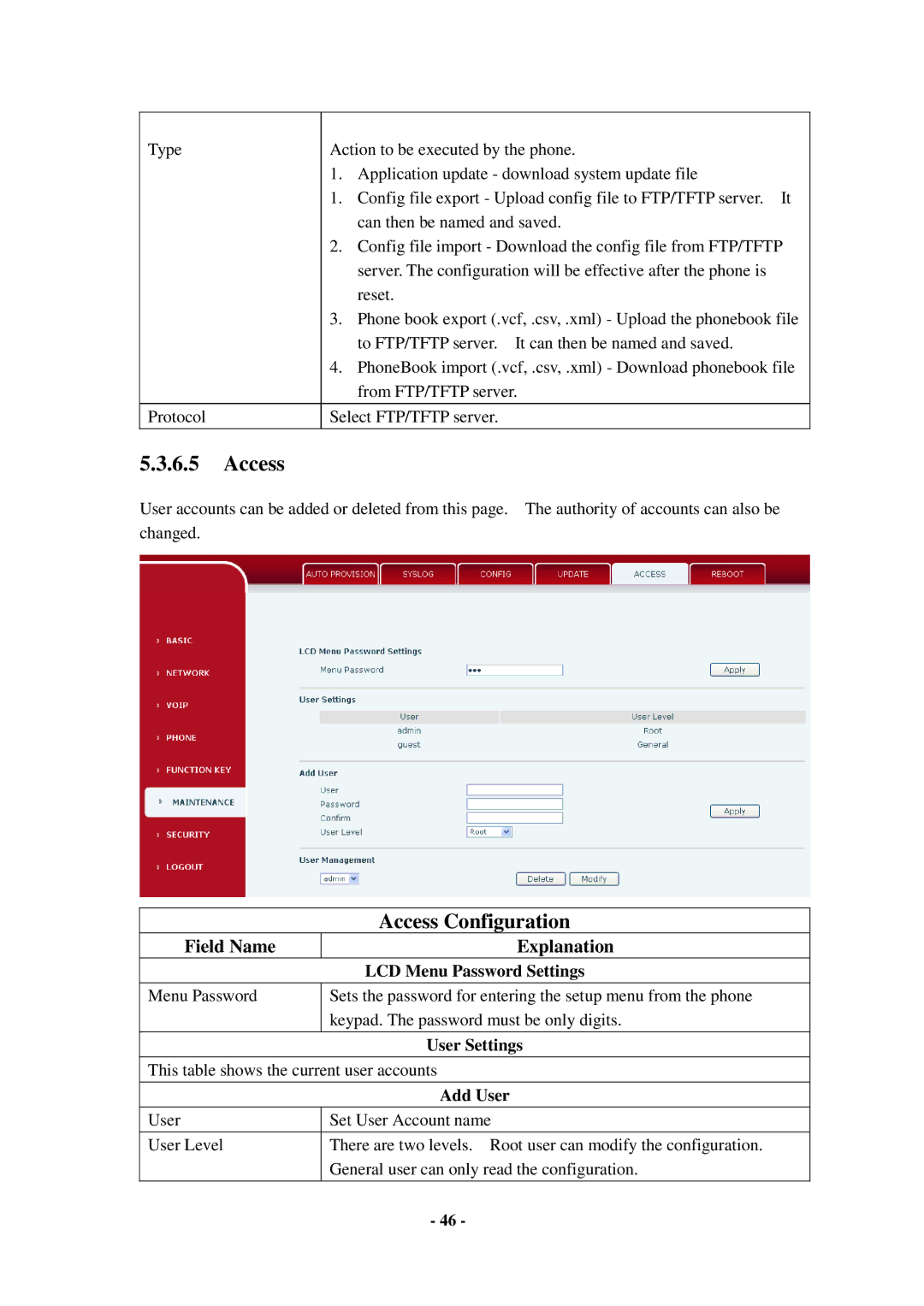 Cortelco C56 user manual Access Configuration 