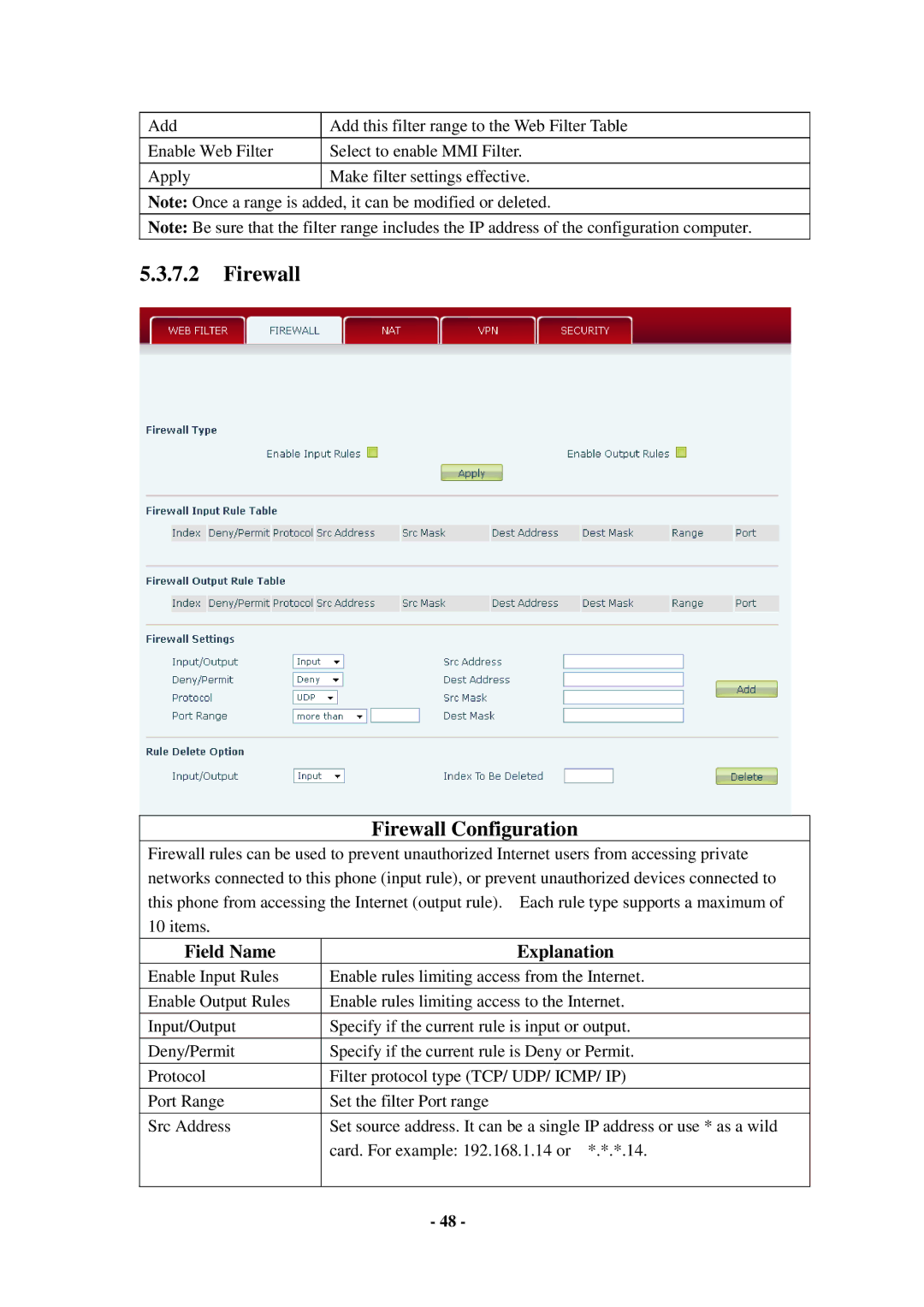 Cortelco C56 user manual Firewall Configuration 