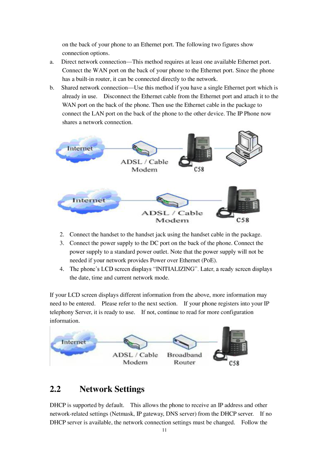 Cortelco C58P user manual Network Settings 