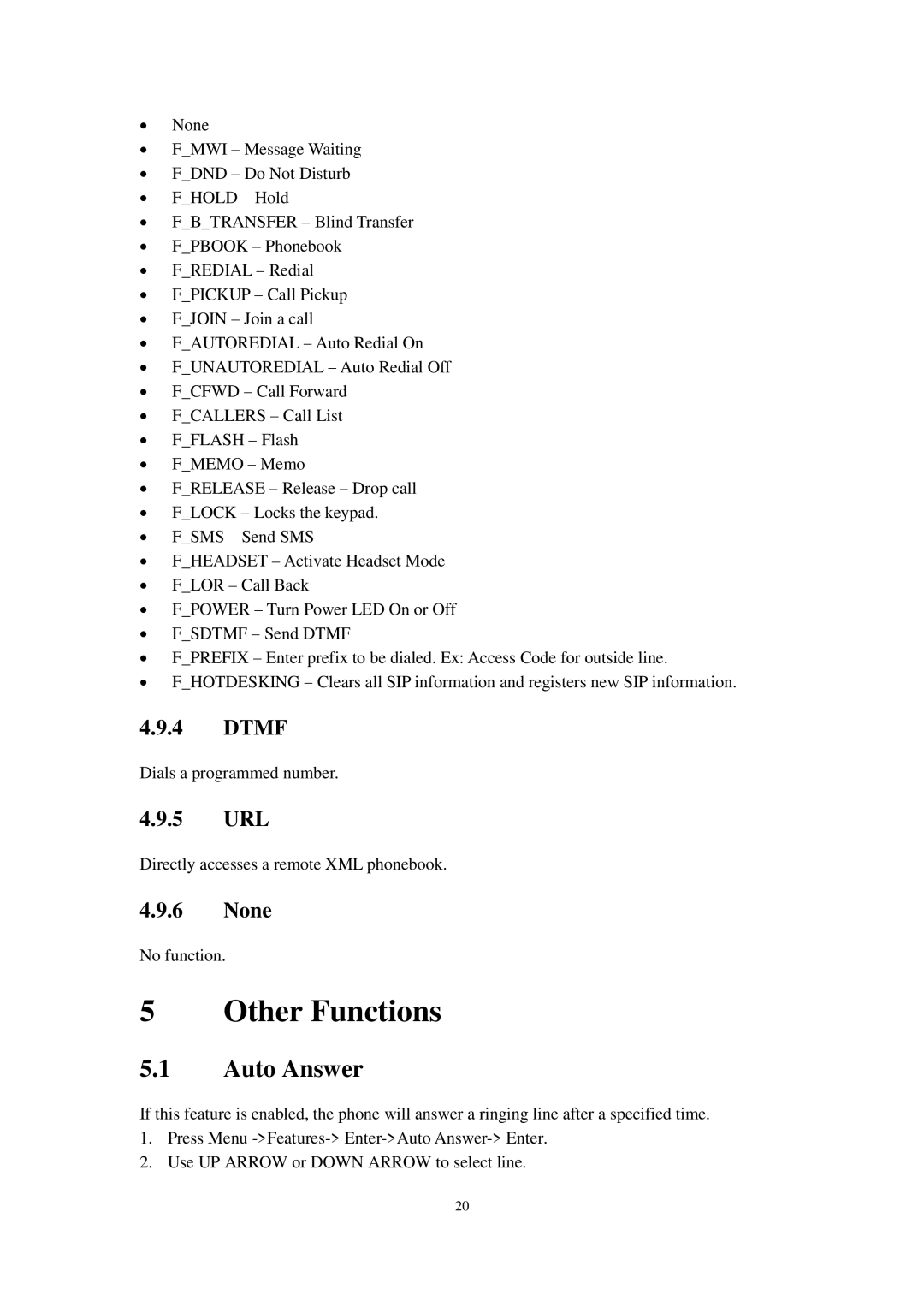 Cortelco C58P user manual Other Functions, Dtmf, 5 URL, None 