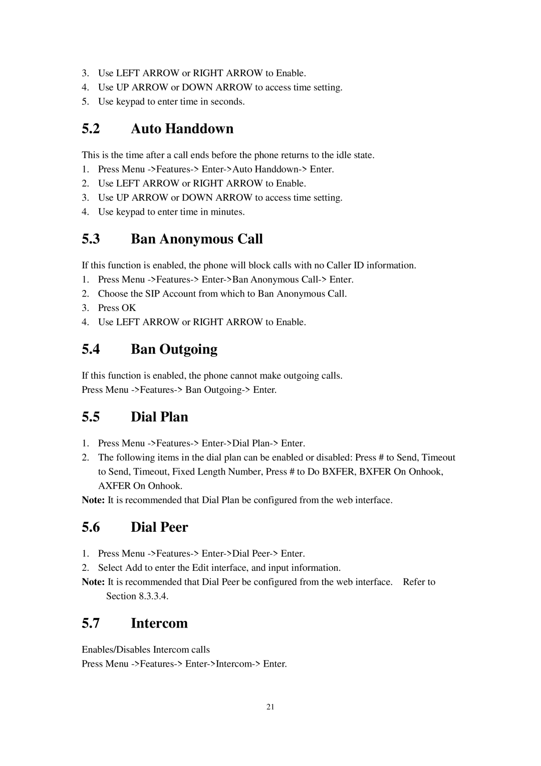 Cortelco C58P user manual Auto Handdown, Ban Anonymous Call, Ban Outgoing, Dial Plan, Dial Peer, Intercom 