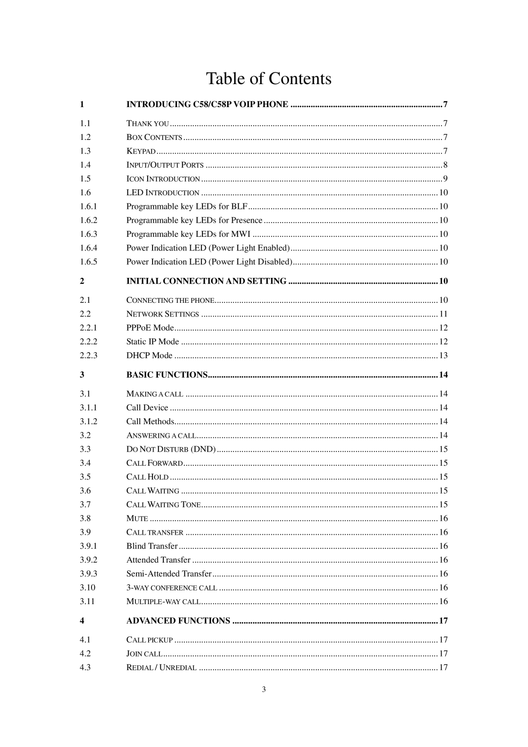 Cortelco C58P user manual Table of Contents 