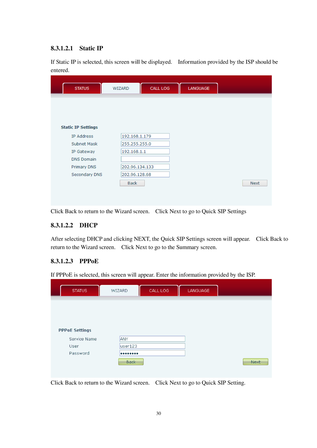 Cortelco C58P user manual Static IP 