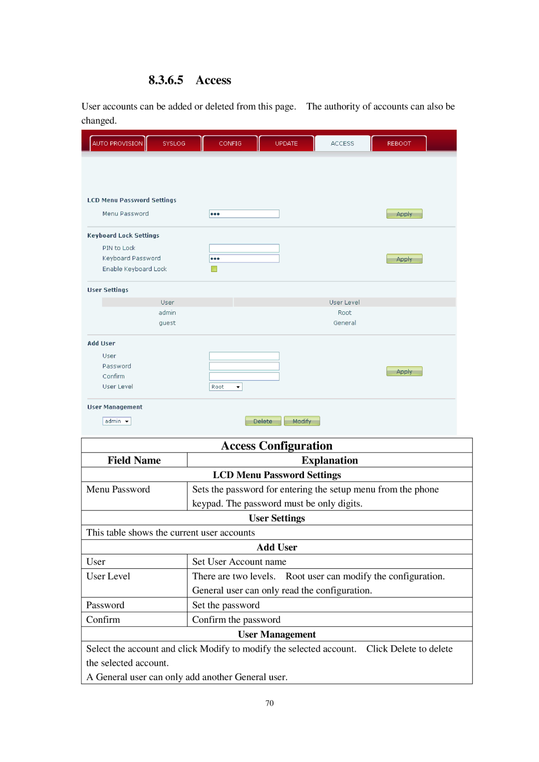 Cortelco C58P user manual Access Configuration 