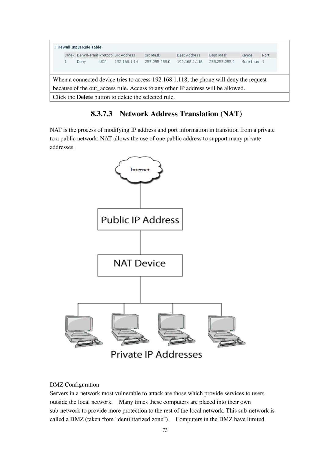 Cortelco C58P user manual Network Address Translation NAT 