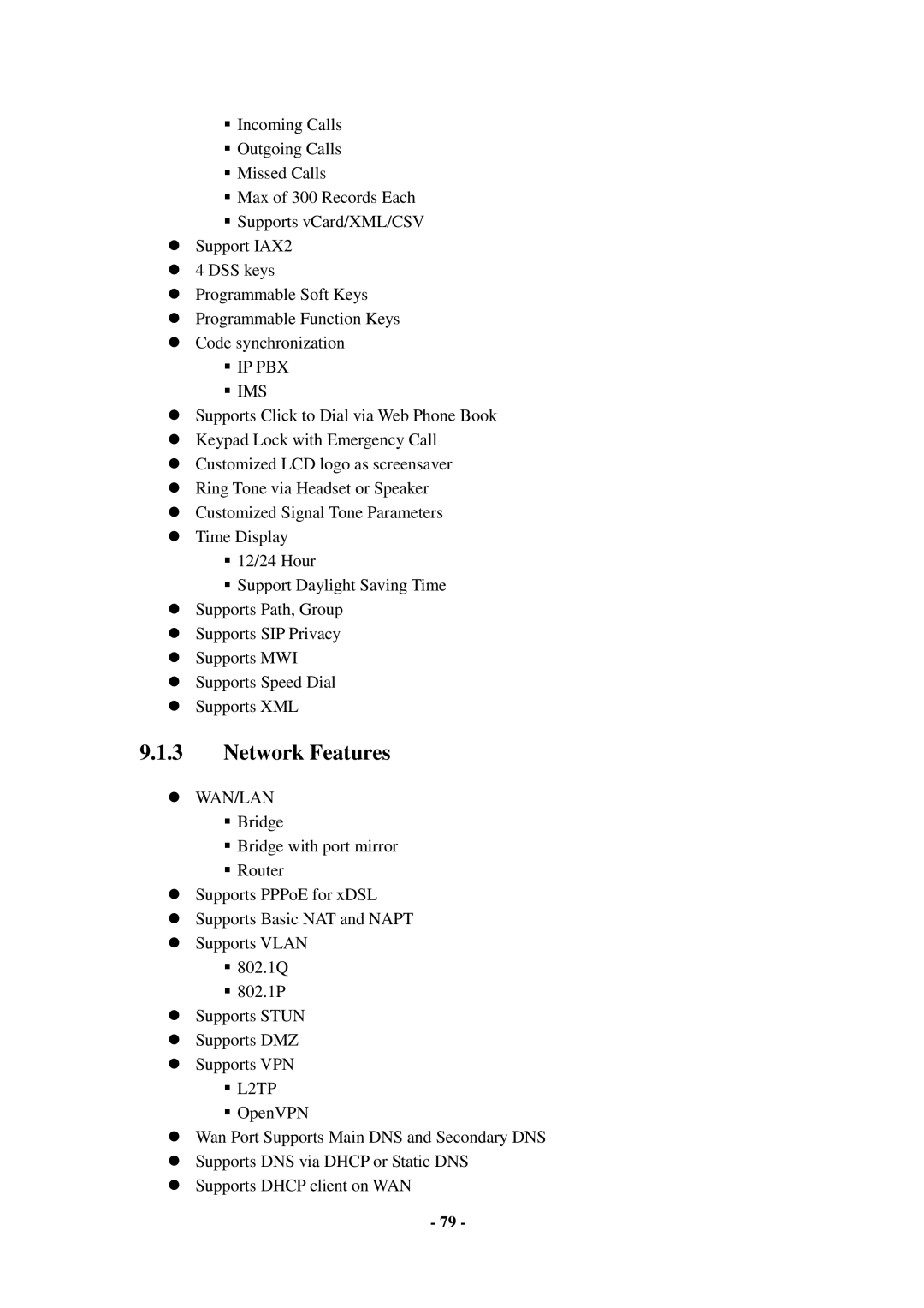 Cortelco C58P user manual Network Features,  Ip Pbx  Ims 