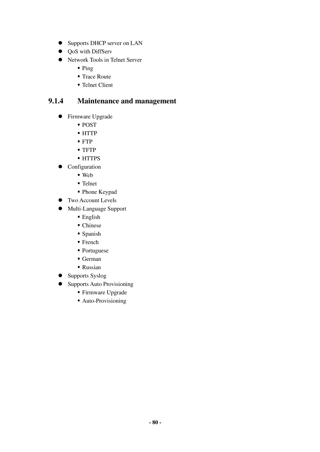 Cortelco C58P user manual Maintenance and management,  Post  Http  FTP  Tftp  Https 