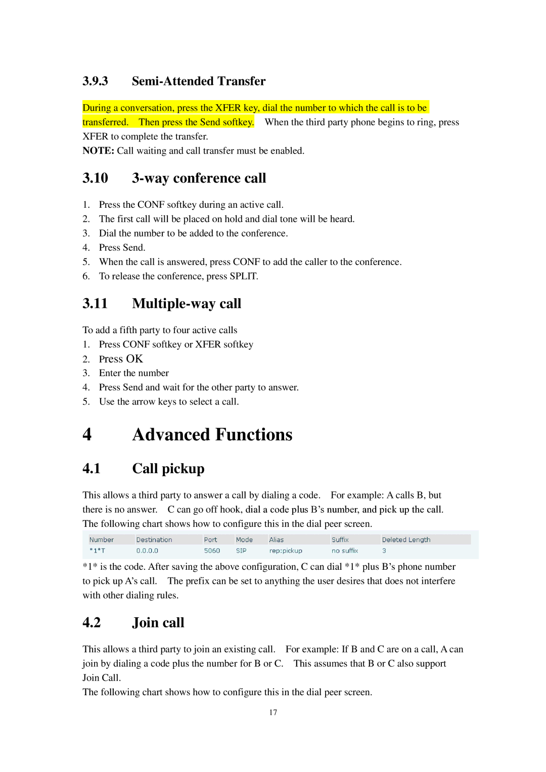 Cortelco C60 user manual Advanced Functions, 10 3-way conference call, Multiple-way call, Call pickup, Join call 