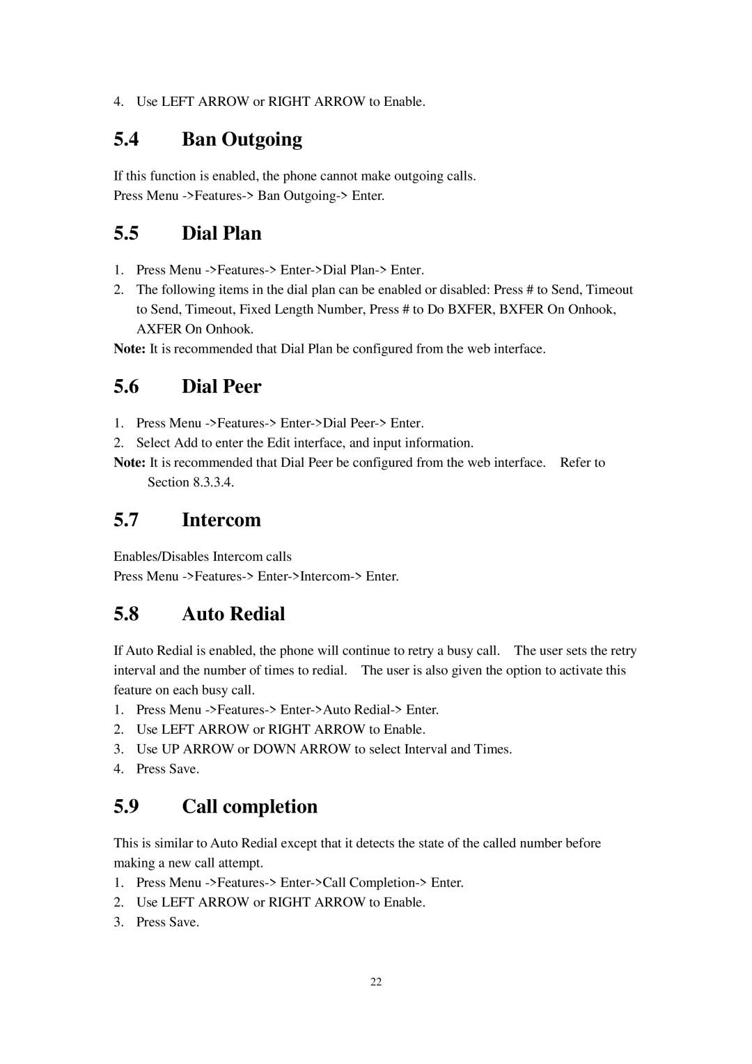 Cortelco C60 user manual Ban Outgoing, Dial Plan, Dial Peer, Intercom, Auto Redial, Call completion 