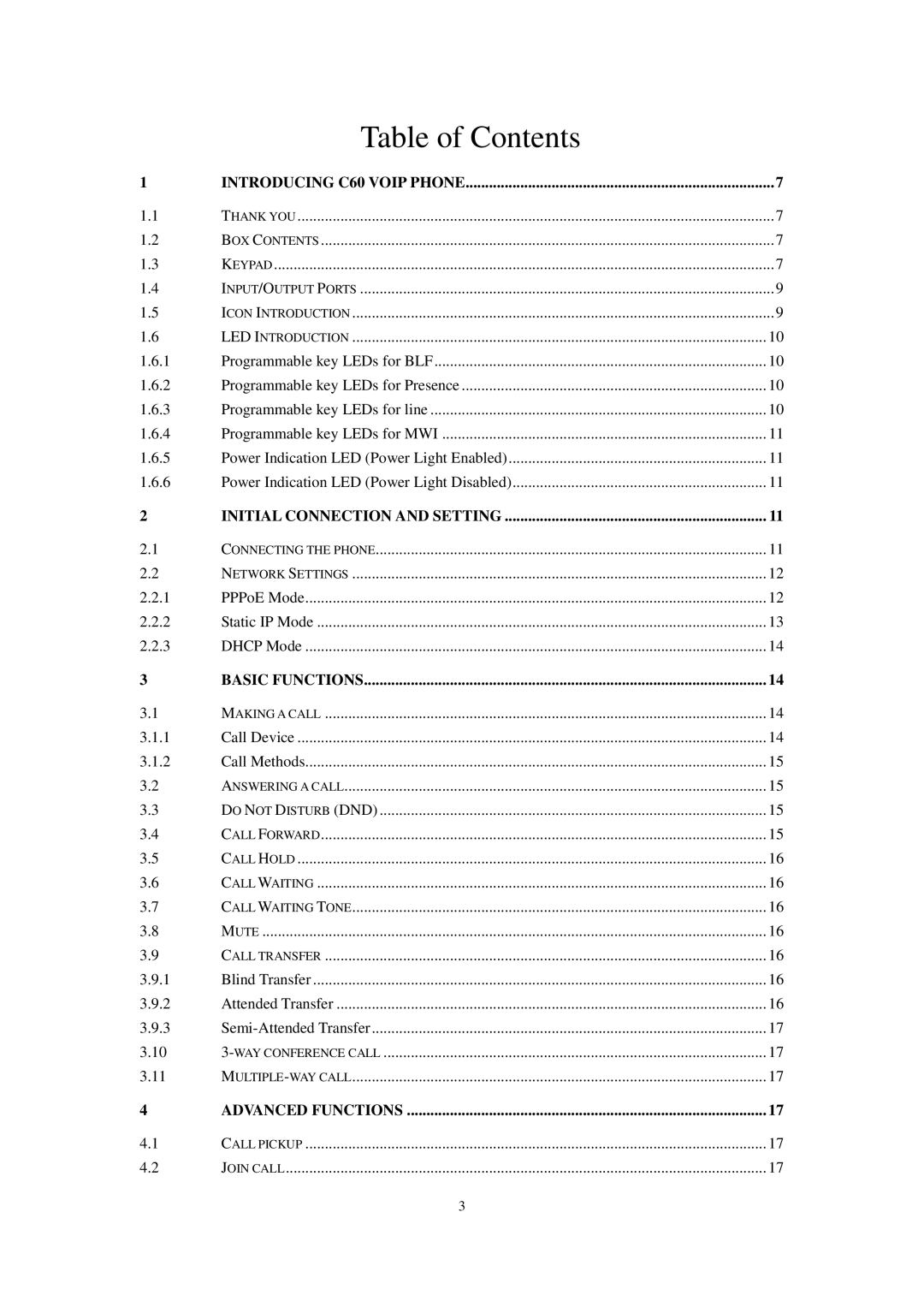 Cortelco C60 user manual Table of Contents 