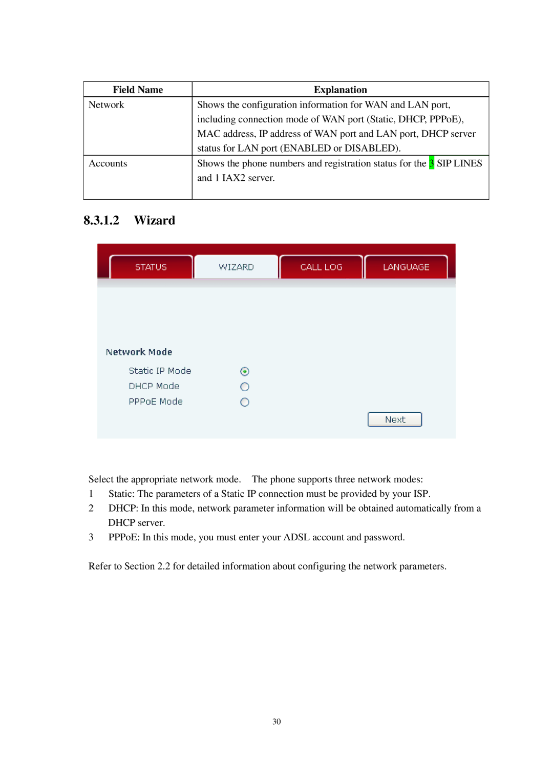 Cortelco C60 user manual Wizard, Field Name Explanation, SIP Lines 