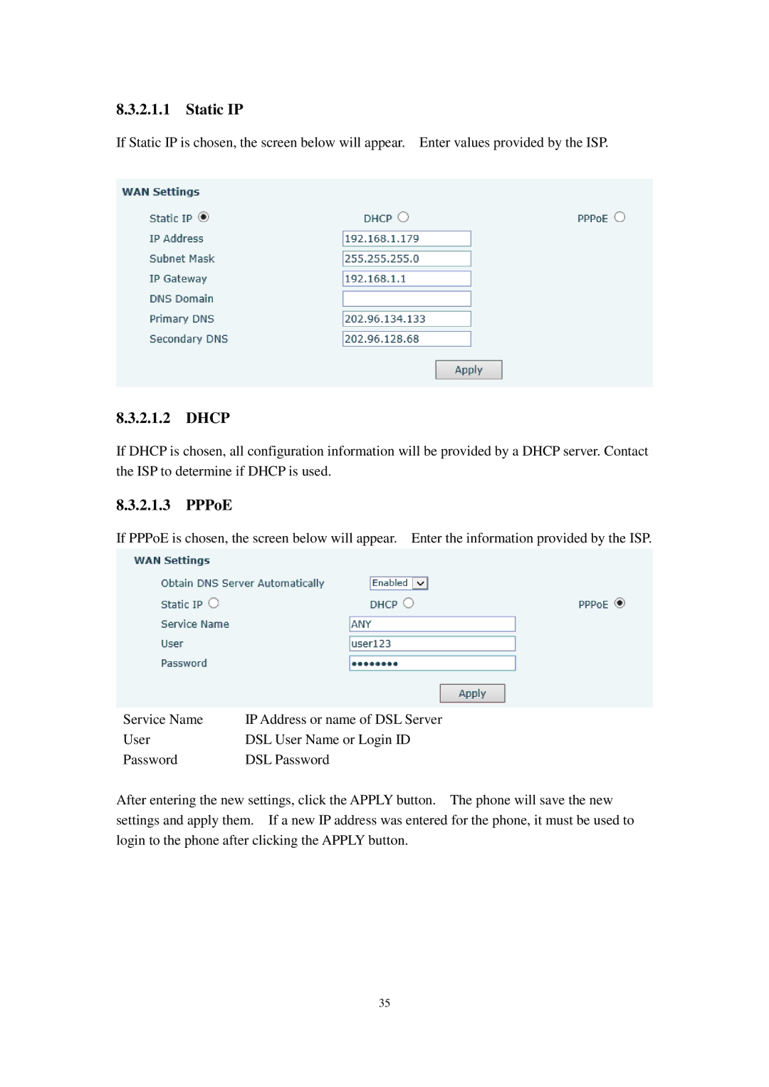 Cortelco C60 user manual IP Address or name of DSL Server 