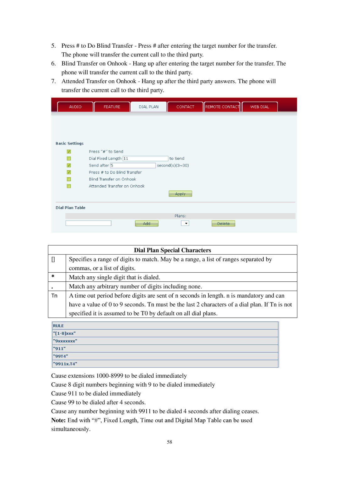 Cortelco C60 user manual Dial Plan Special Characters 