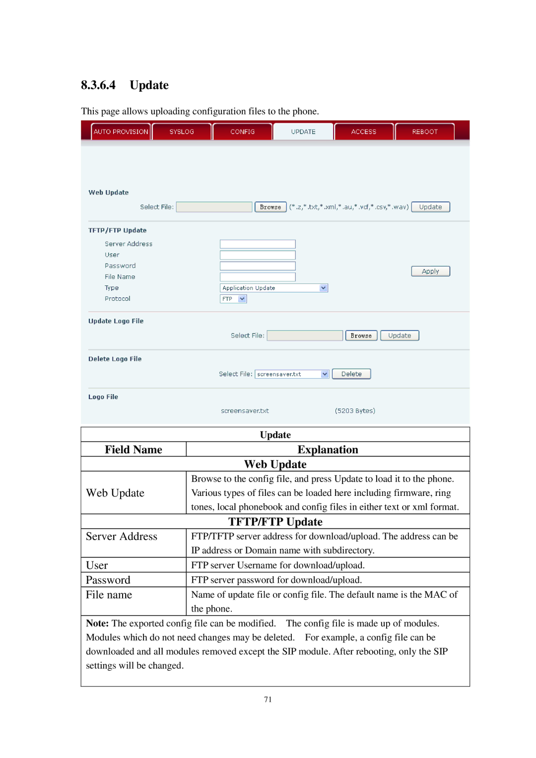 Cortelco C60 user manual Field Name Explanation Web Update 