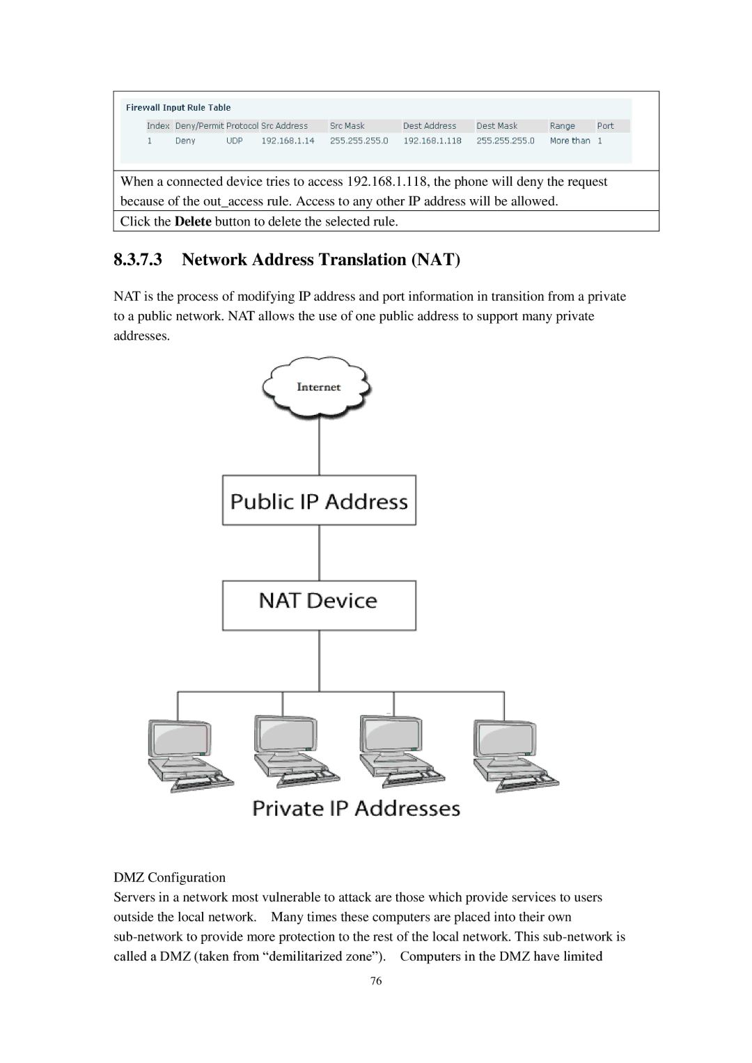 Cortelco C60 user manual Network Address Translation NAT 