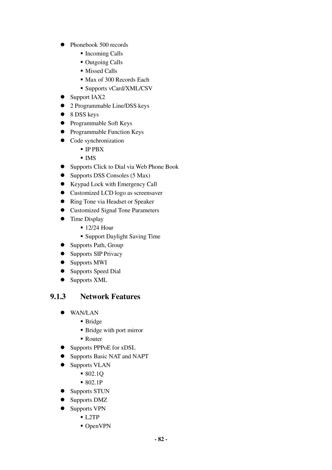 Cortelco C60 user manual Network Features,  Ip Pbx  Ims,  Wan/Lan 