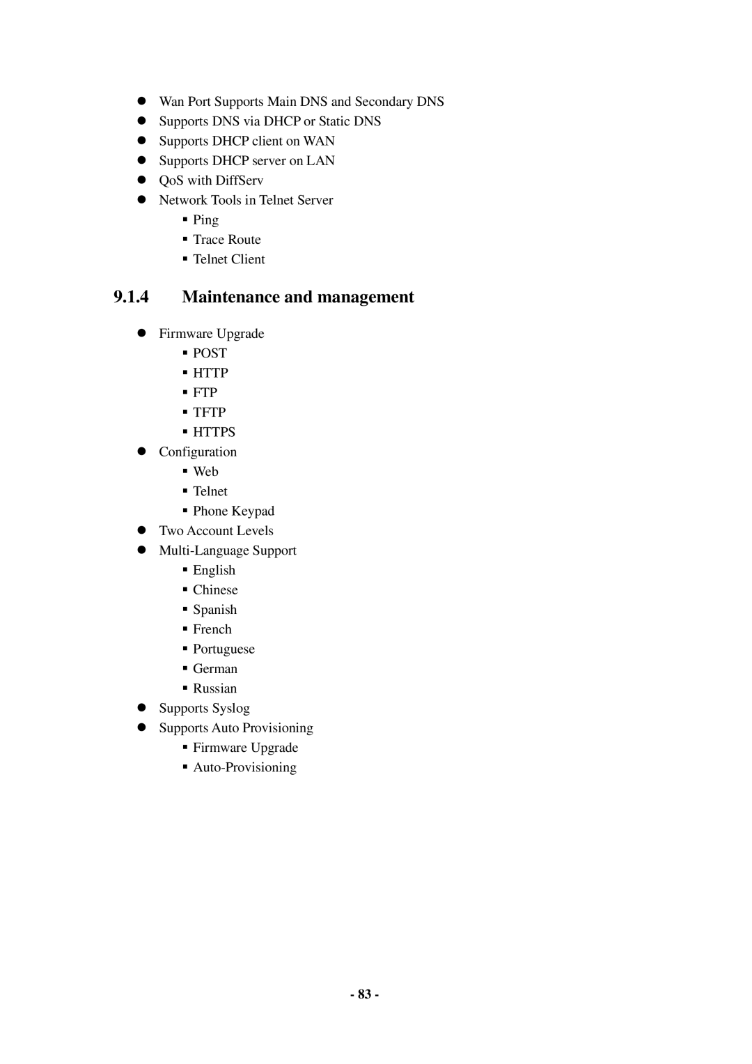 Cortelco C60 user manual Maintenance and management,  Post  Http  FTP  Tftp  Https 