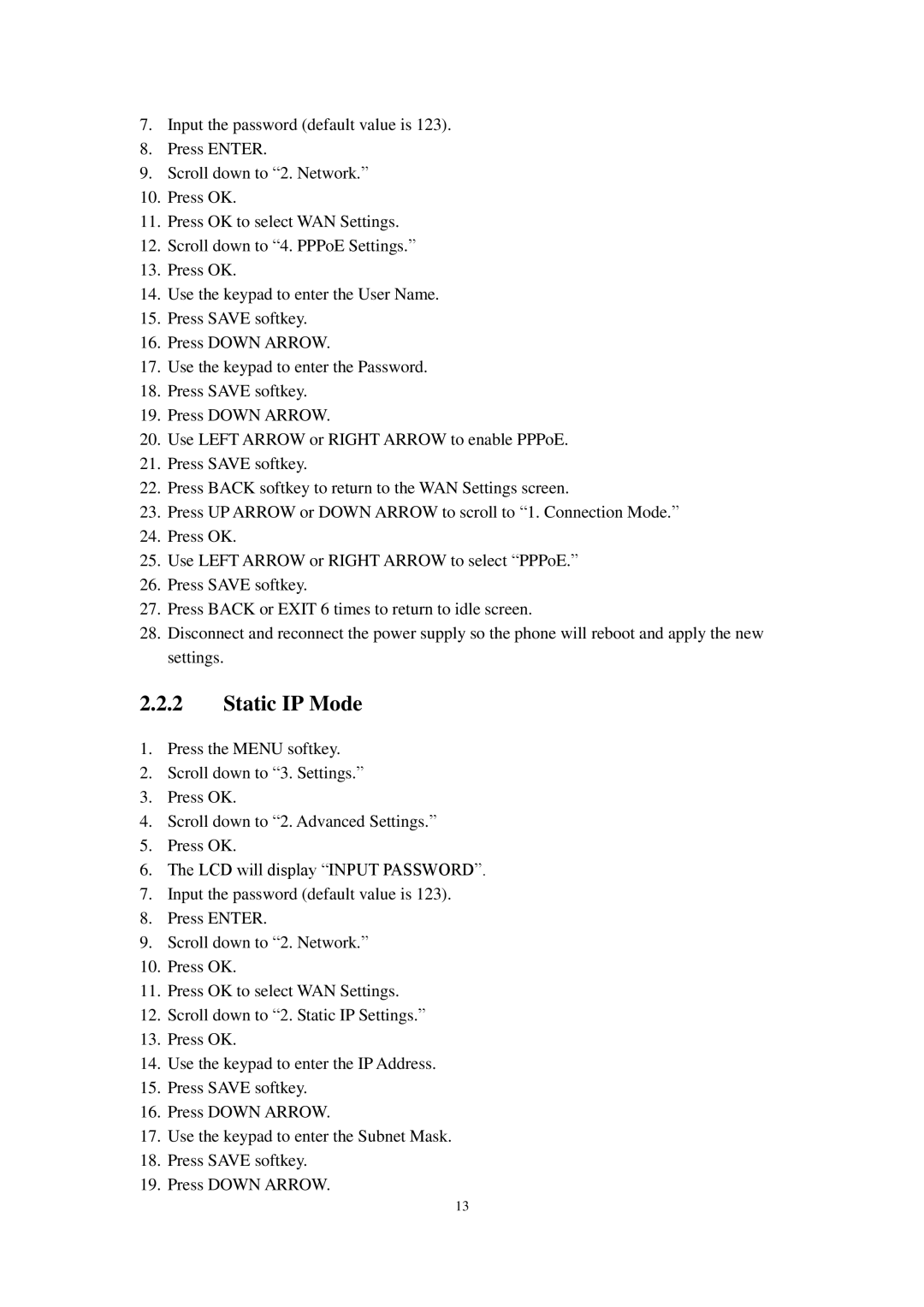 Cortelco C62 user manual Static IP Mode 