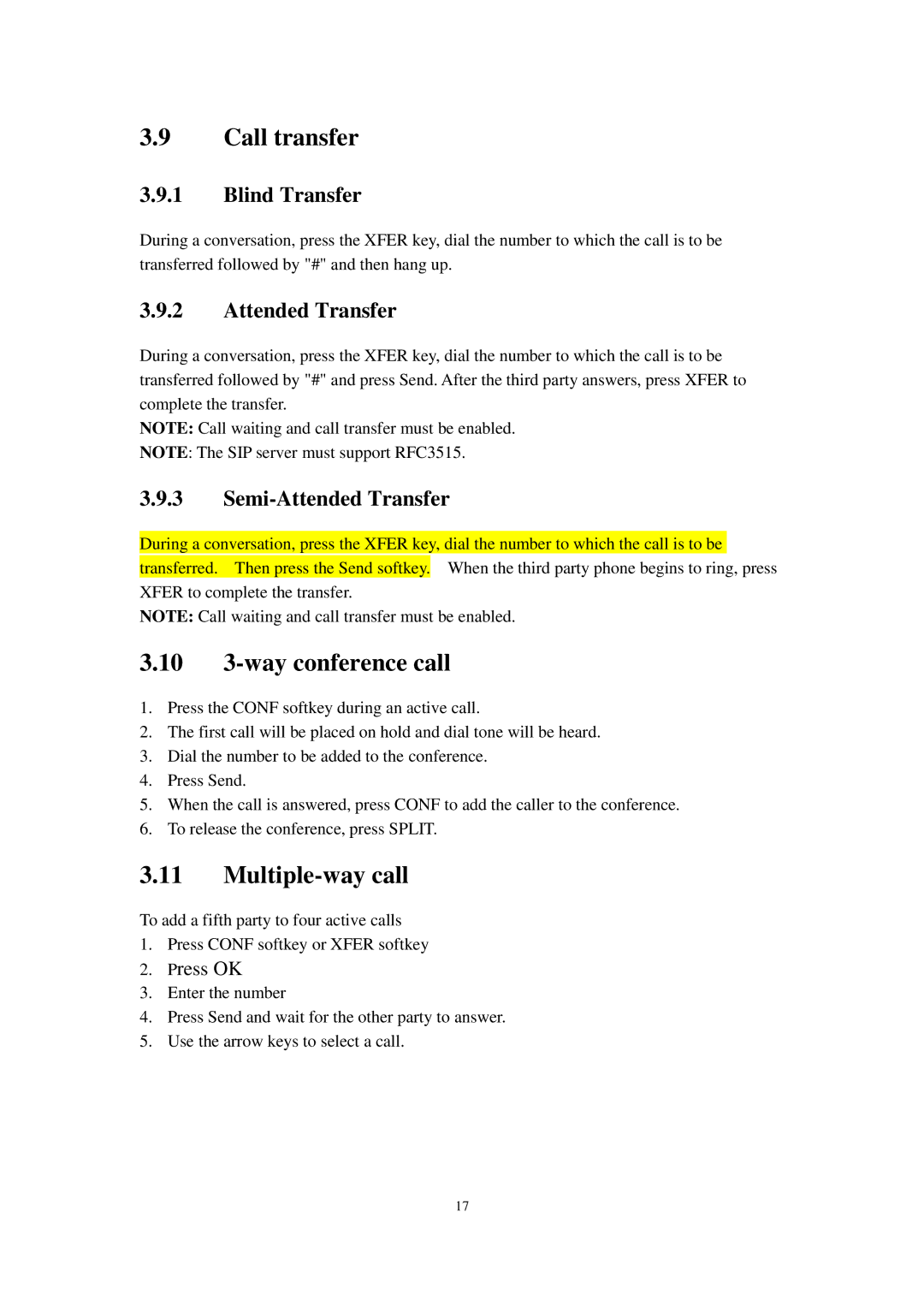 Cortelco C62 user manual Call transfer, 10 3-way conference call, Multiple-way call 