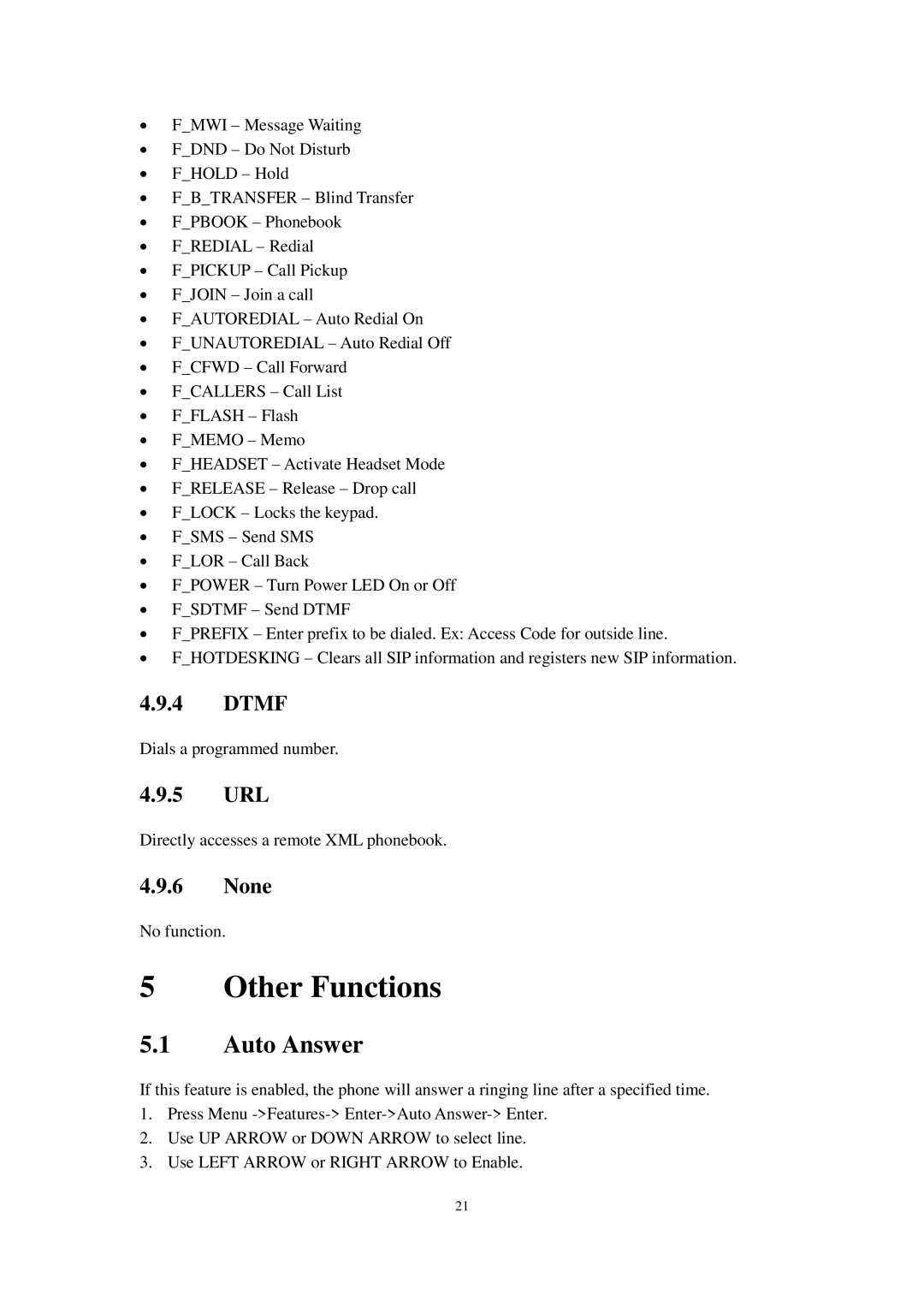 Cortelco C62 user manual Other Functions, Dtmf, 5 URL, None 