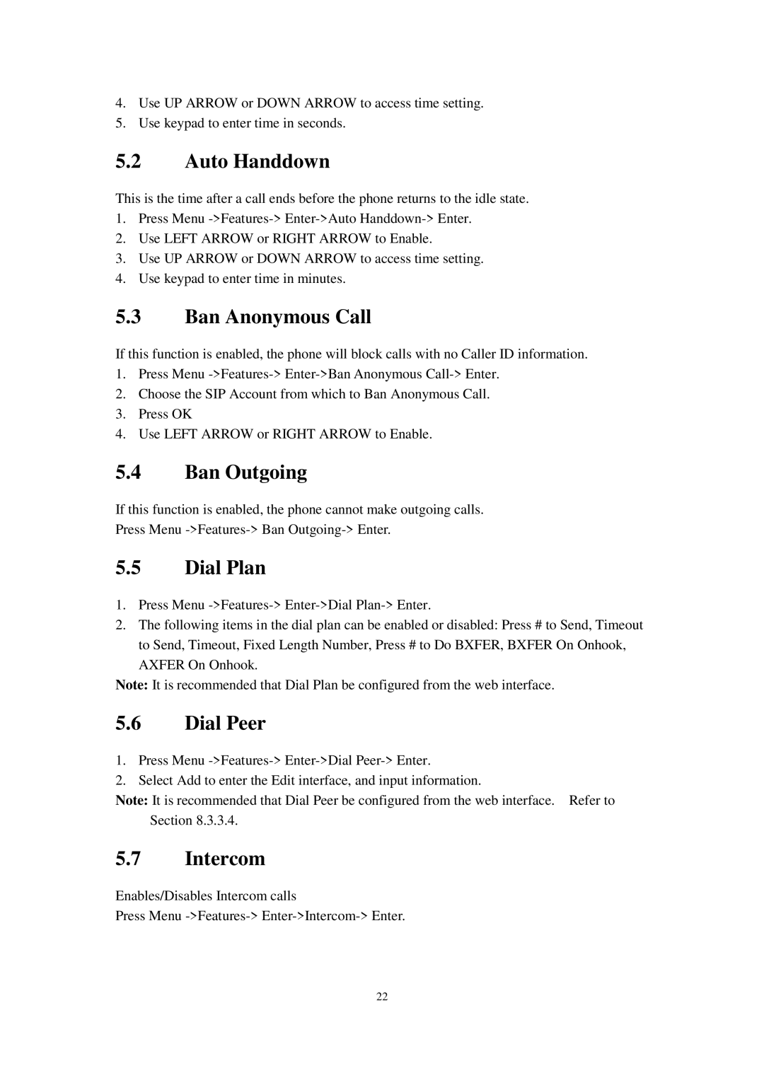 Cortelco C62 user manual Auto Handdown, Ban Anonymous Call, Ban Outgoing, Dial Plan, Dial Peer, Intercom 