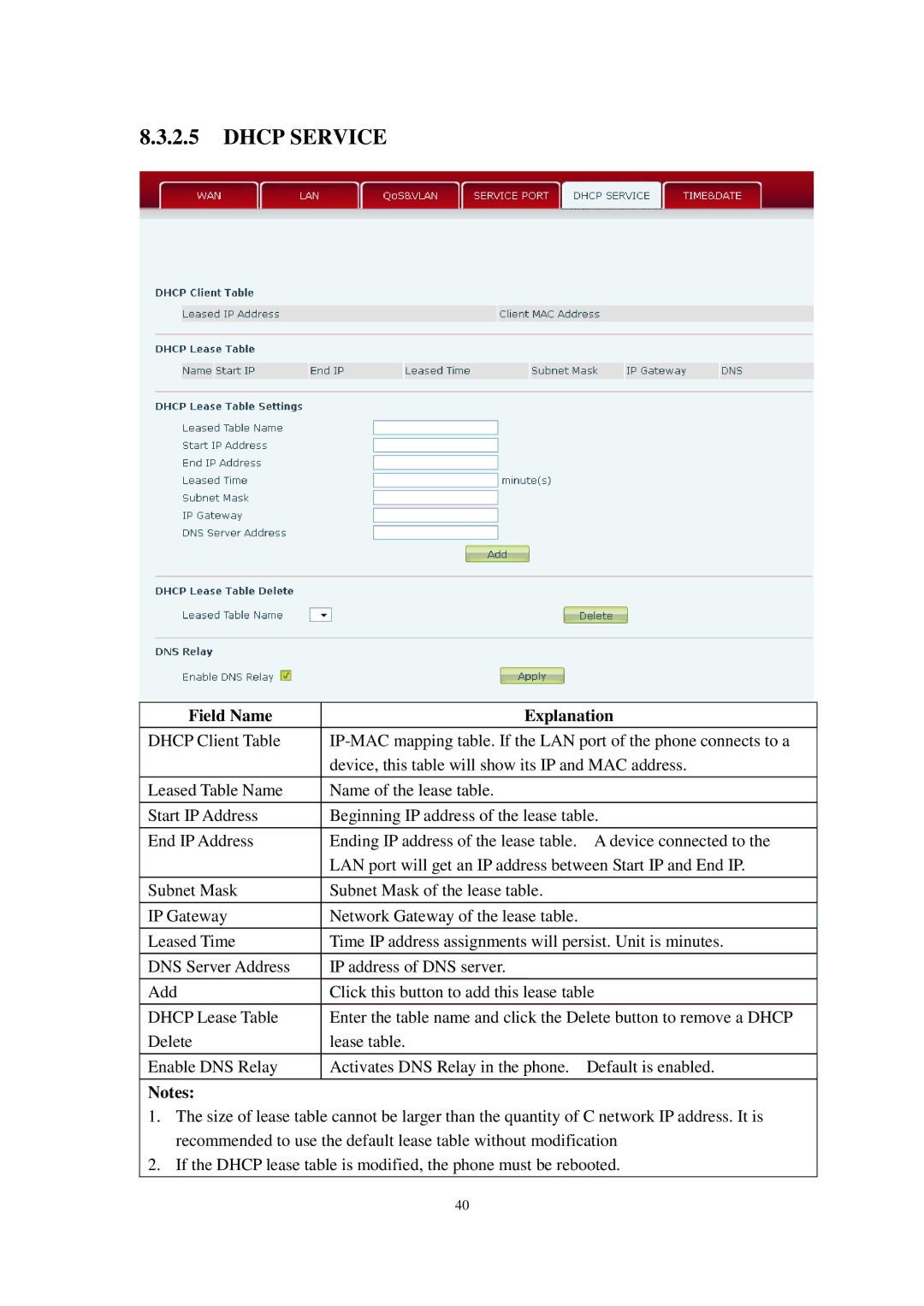 Cortelco C62 user manual Dhcp Service 