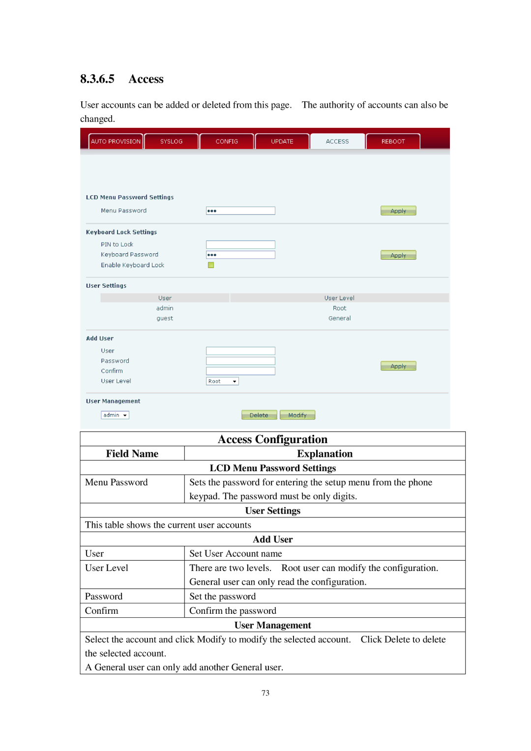 Cortelco C62 user manual Access Configuration 