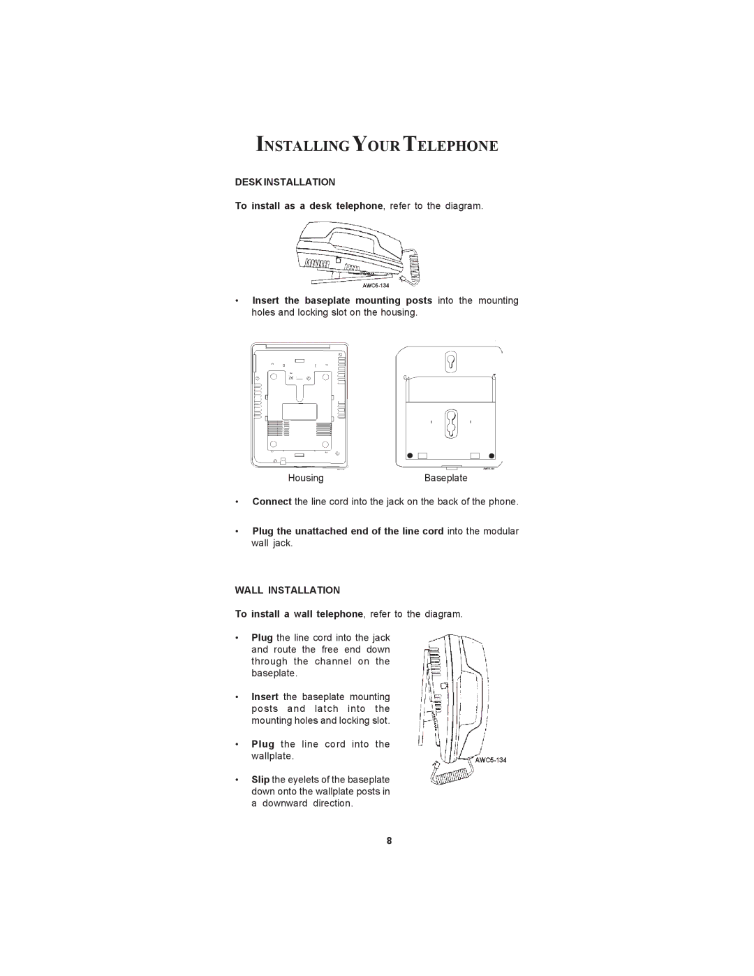 Cortelco CENTURION EXTENDED BASIC TELEPHONE Installingyour Telephone, Desk Installation, Wall Installation 