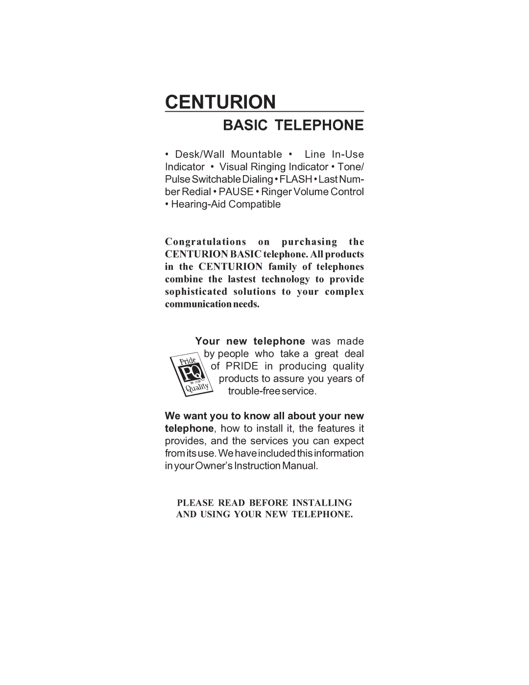 Cortelco CENTURION instruction manual Hearing-Aid Compatible 