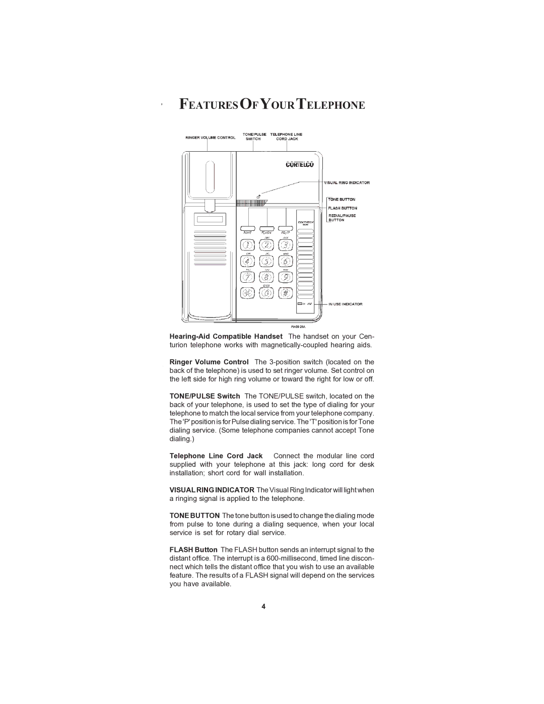 Cortelco CENTURION instruction manual Featuresofyourtelephone 