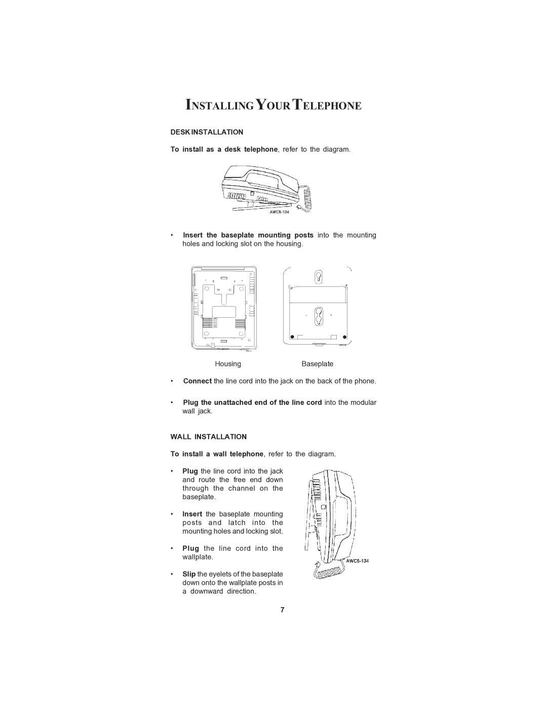 Cortelco CENTURION instruction manual Installingyour Telephone, Desk Installation, Wall Installation 