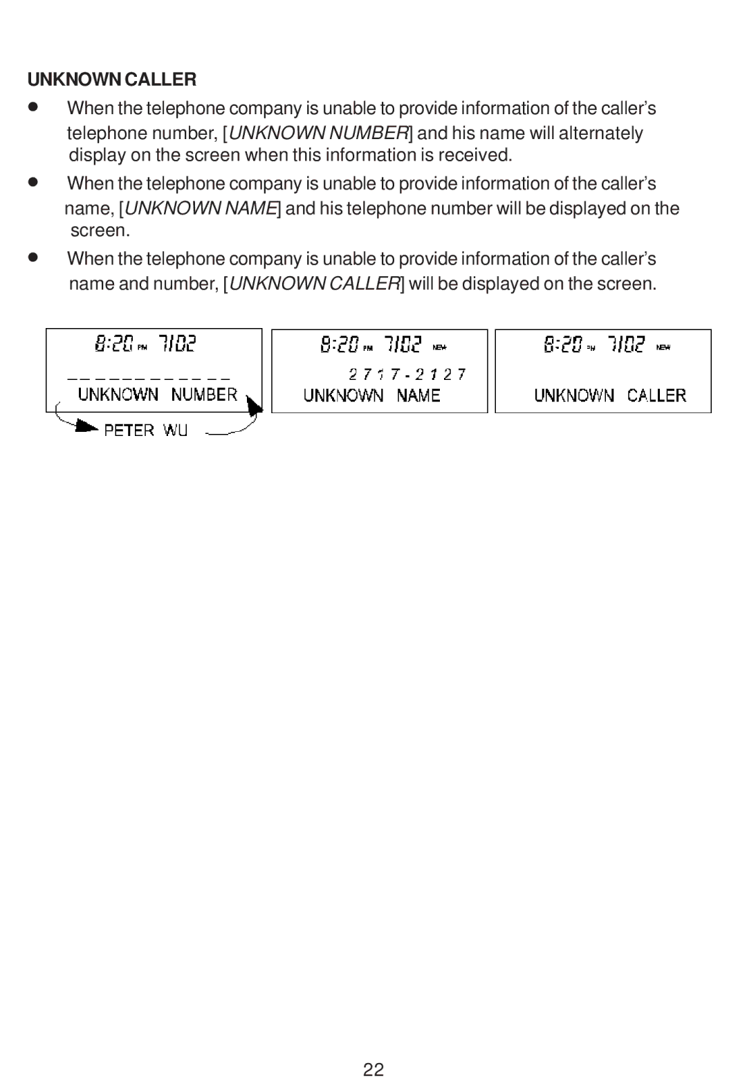 Cortelco Colleague instruction manual Unknown Caller 