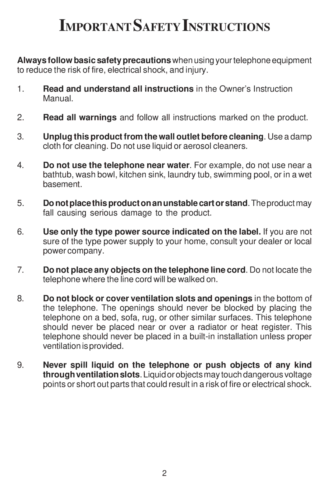 Cortelco Colleague instruction manual Importantsafetyinstructions 