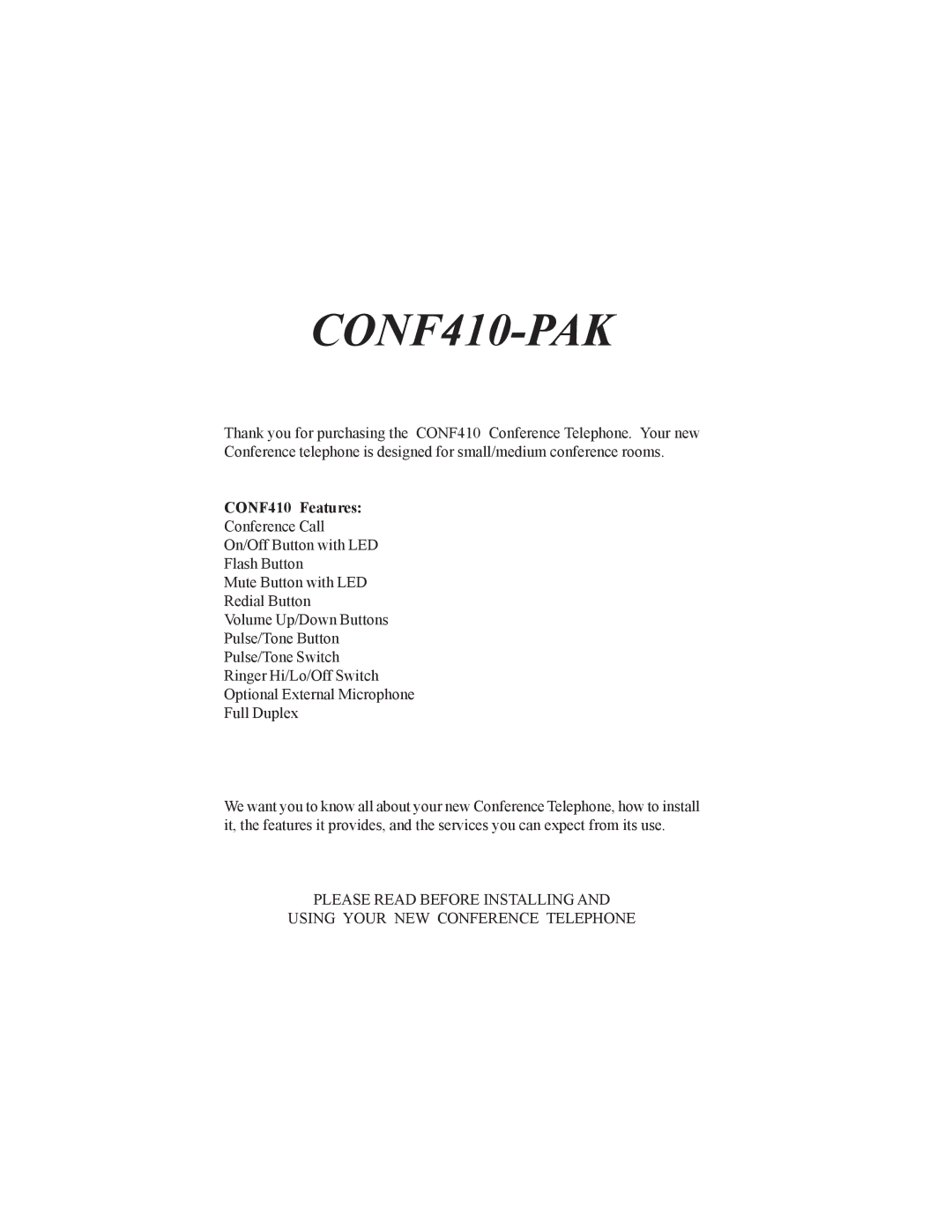 Cortelco CONF410PAK instruction manual CONF410-PAK 