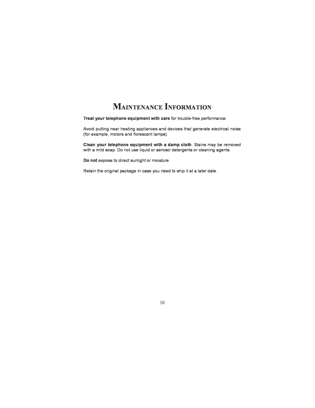 Cortelco CONF410PAK instruction manual Maintenance Information 