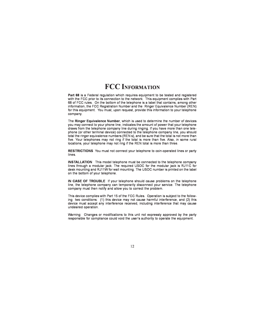 Cortelco CONF410PAK instruction manual Fcc Information 